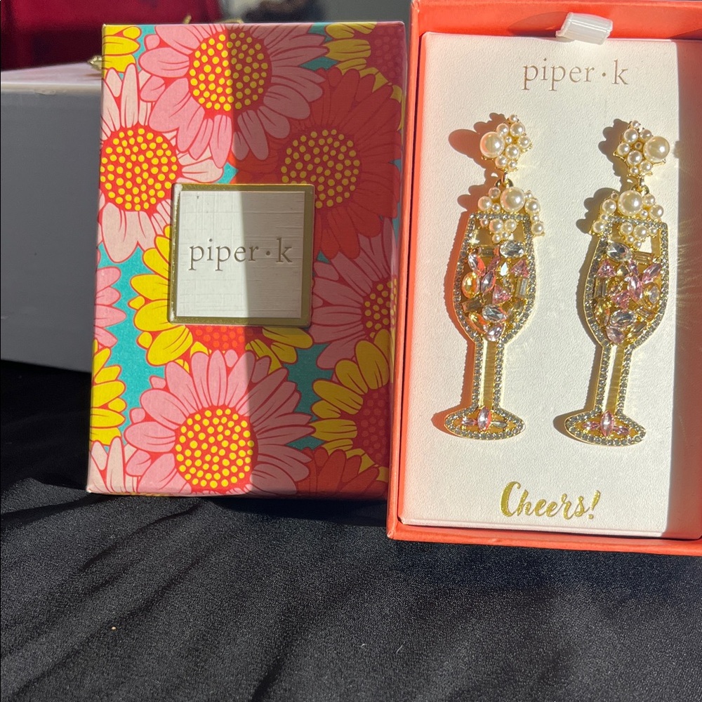 Piper K Gold and Pearl Champagne Earrings